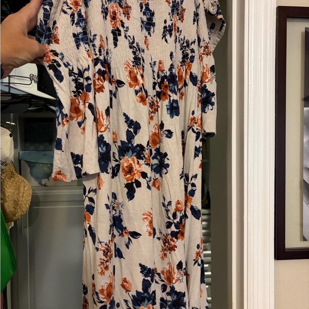 Rewind Blue and Orange Floral Midi Dress